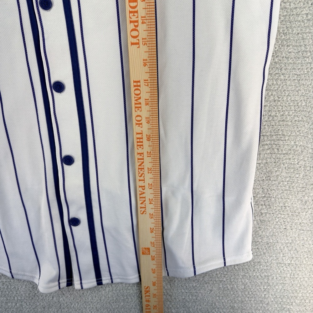 GM Chevrolet Chevy Baseball Jersey Mens Medium White Blue Pinstripe Button - Picture 15 of 15